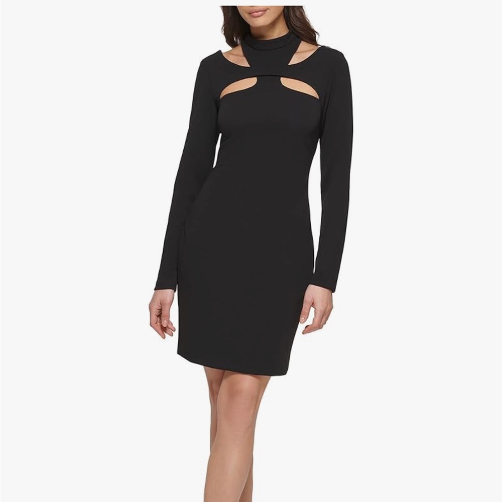 Guess Elegant Black Cut-Out Dress with long sleeves.